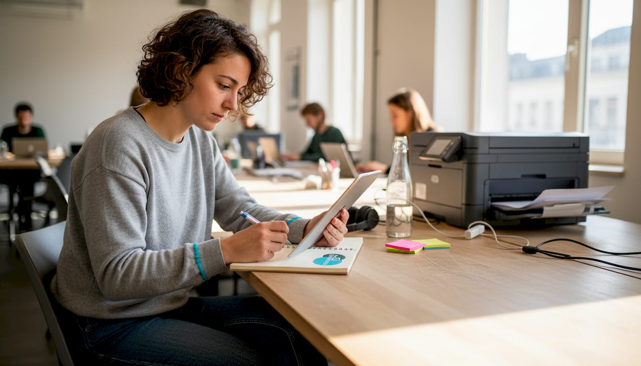 Indépendant installé à son bureau dans un espace de coworking à Lyon