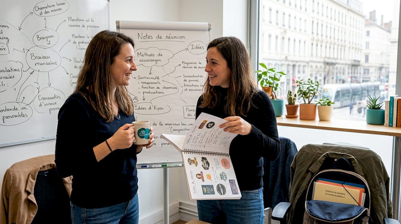 Échanges informels entre indépendants dans un espace de coworking
