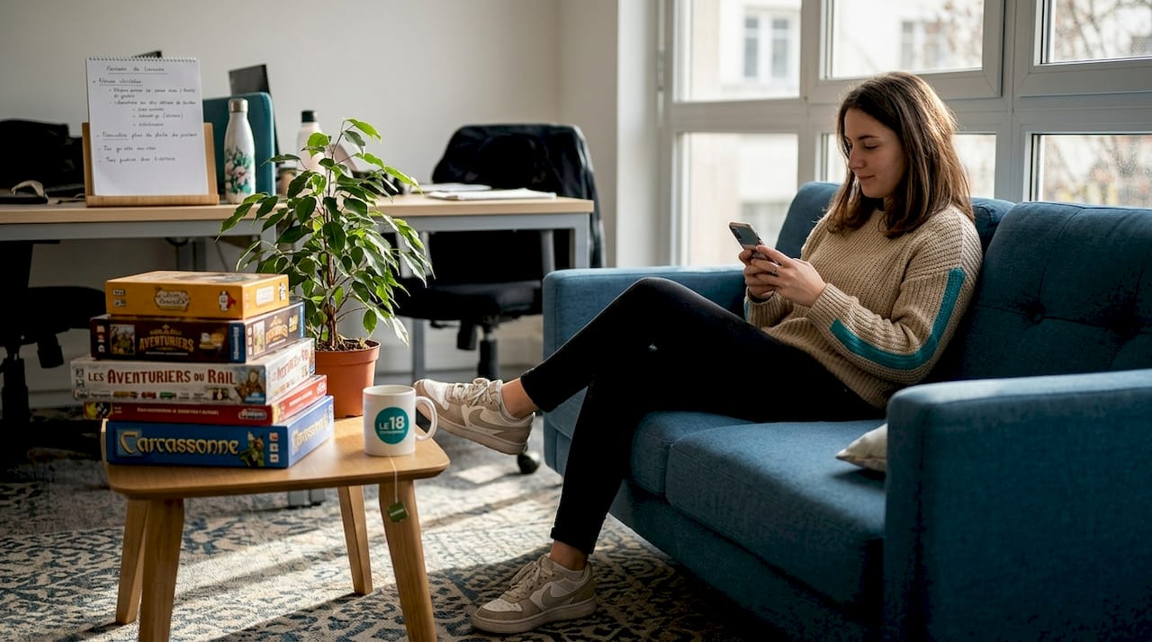 Un professionnel profite d’un moment de détente dans l’espace lounge du coworking.