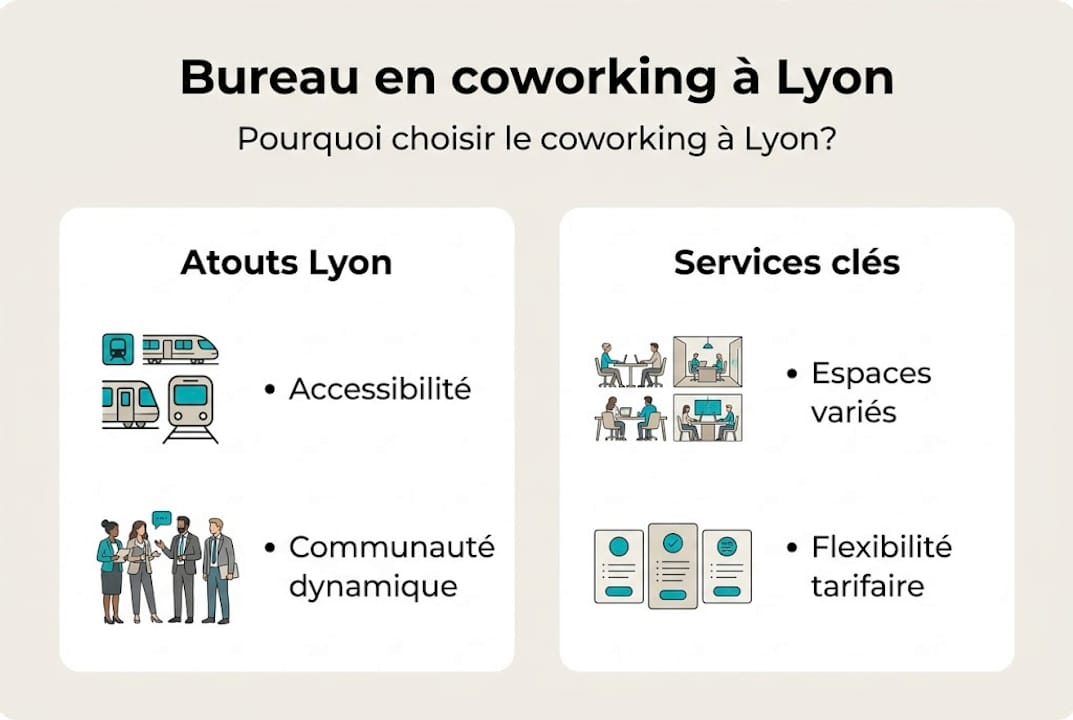 Découvrez en un coup d’œil pourquoi le coworking séduit de plus en plus à Lyon : une infographie pour tout comprendre sur ses atouts.