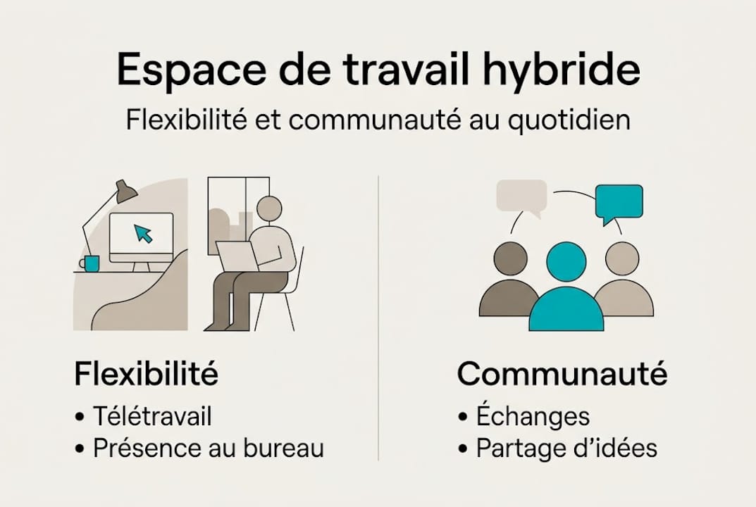 Découvrez en image les clés pour comprendre le fonctionnement du travail hybride et ses avantages.