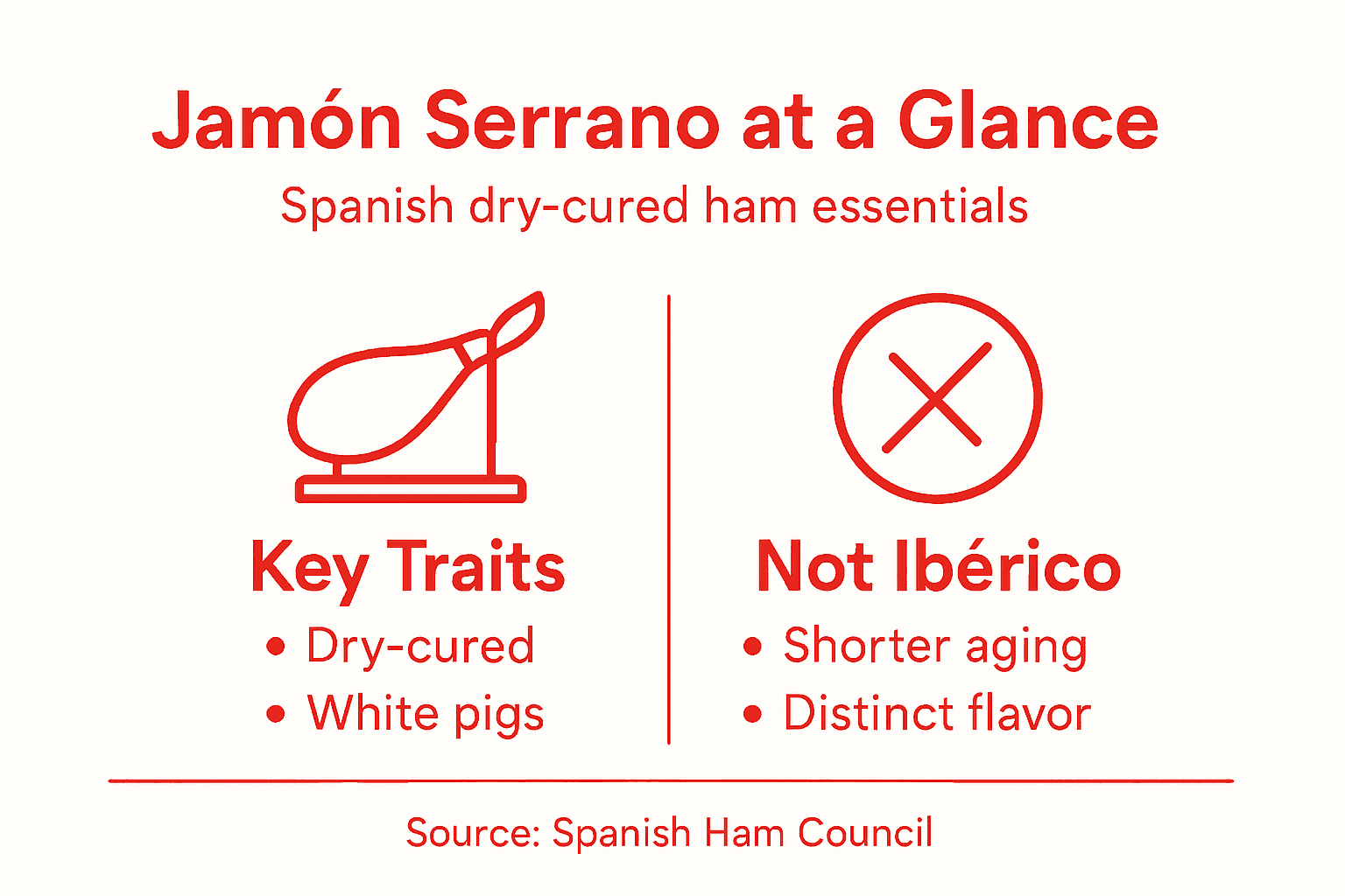 What Is Jamón Serrano and Why It Matters 3 Infographic comparing jamón serrano key traits
