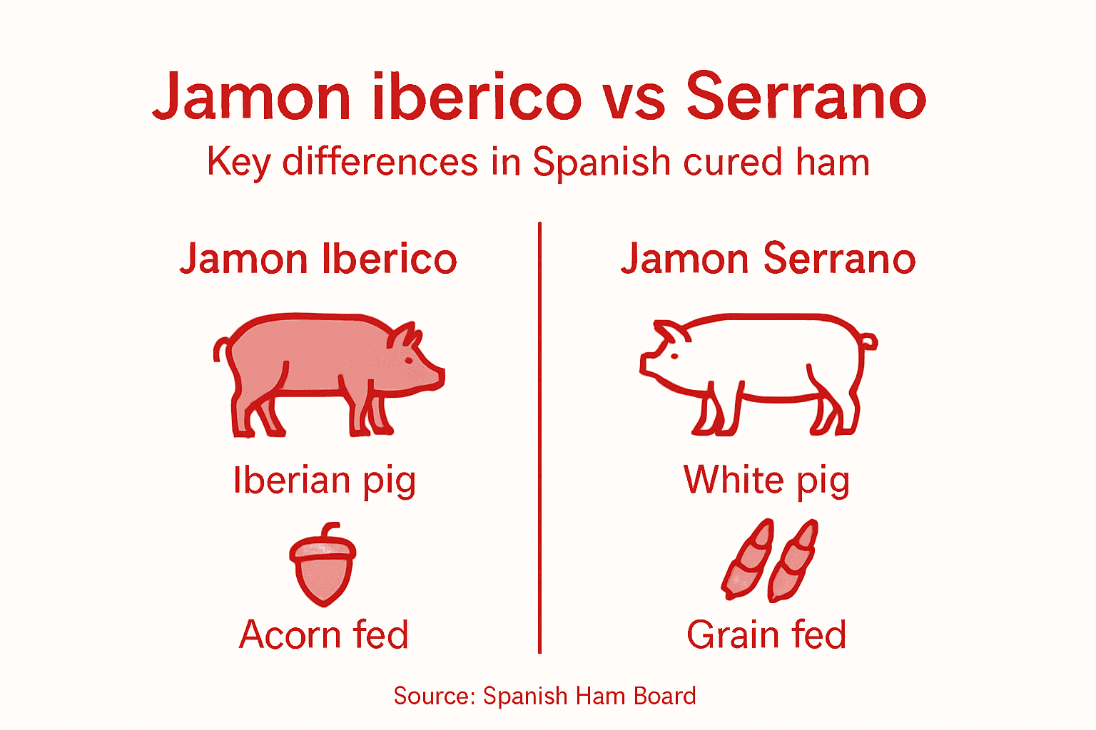 Infographic comparing Jamon Iberico and Serrano