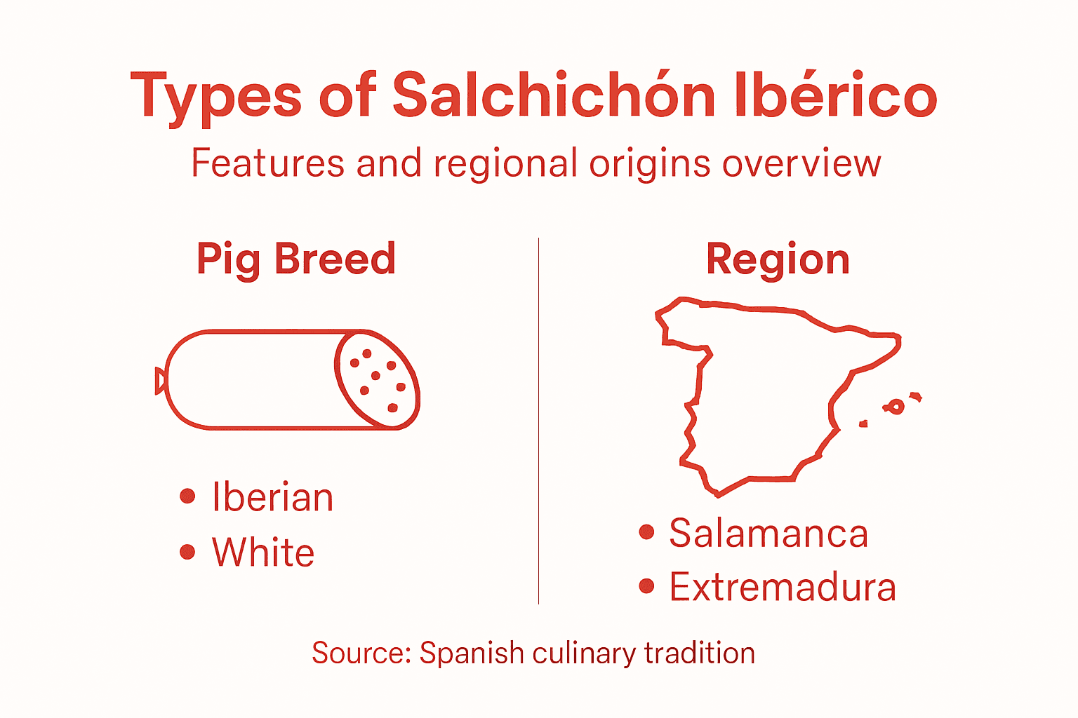 Infographic showing Salchichón Ibérico types and regions