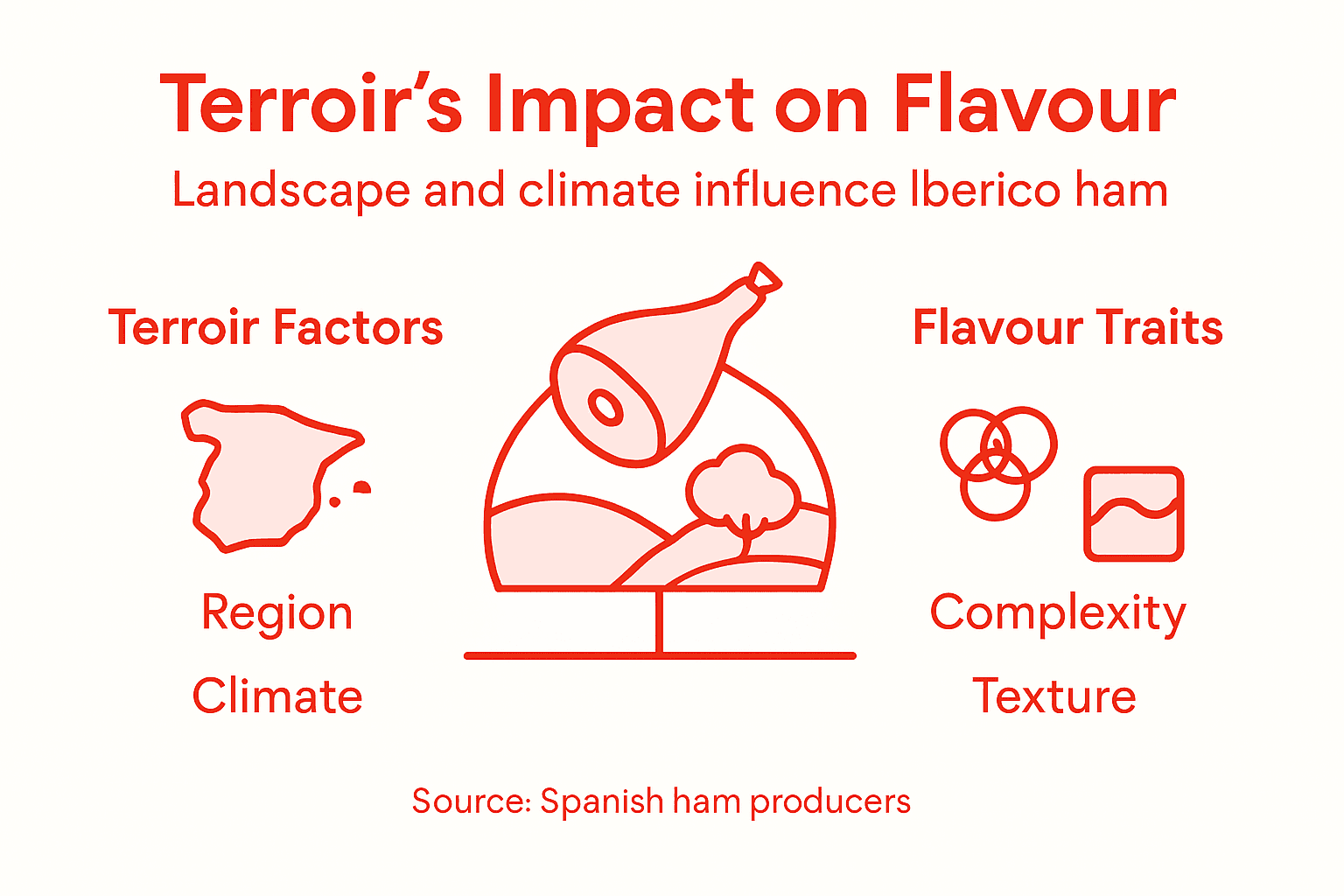 Infographic showing terroir factors and ham traits