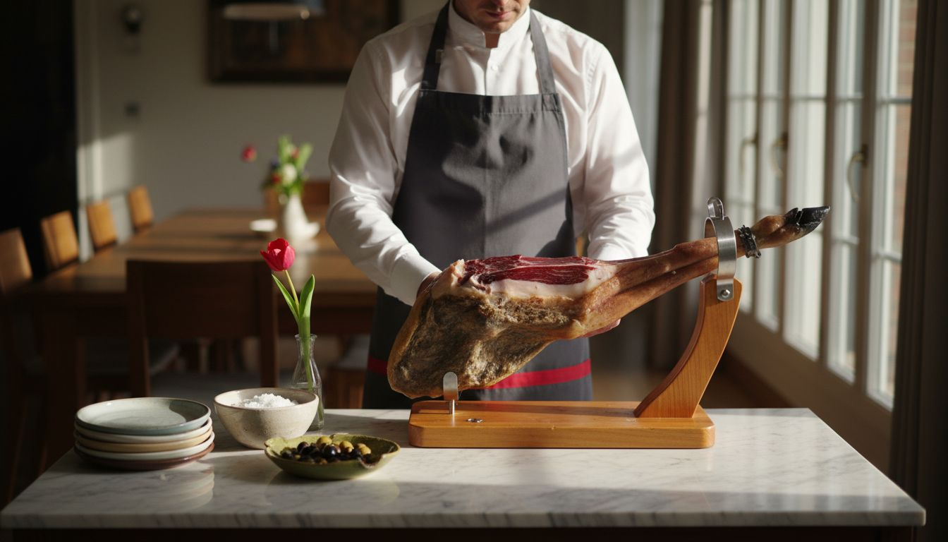 Serving Iberico Ham Guide: Master Gourmet Presentation 3 Ham holder and carving station on buffet