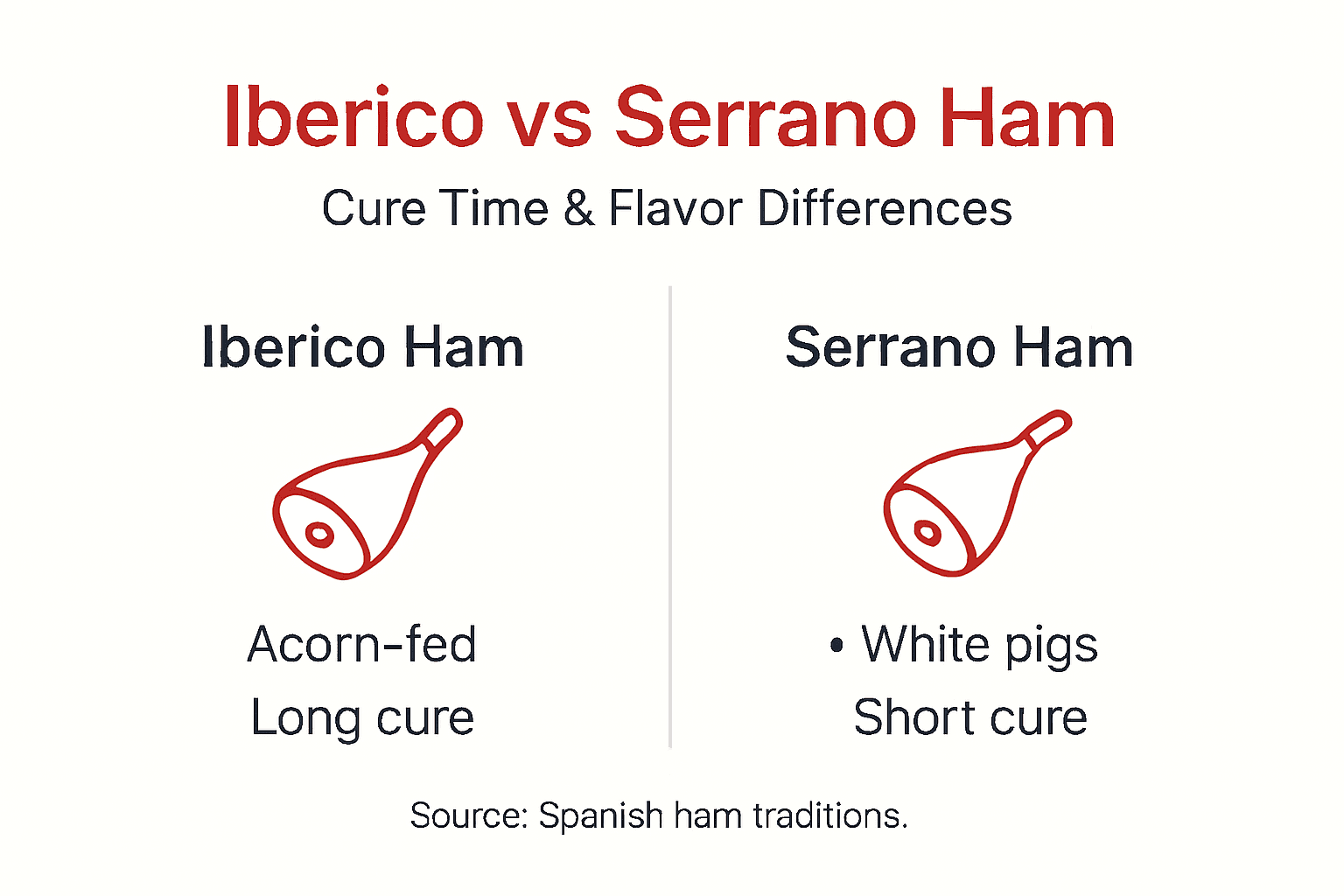 Infographic comparing Iberico and Serrano ham