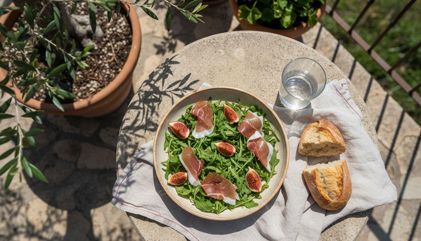 Iberico ham salad with figs and arugula