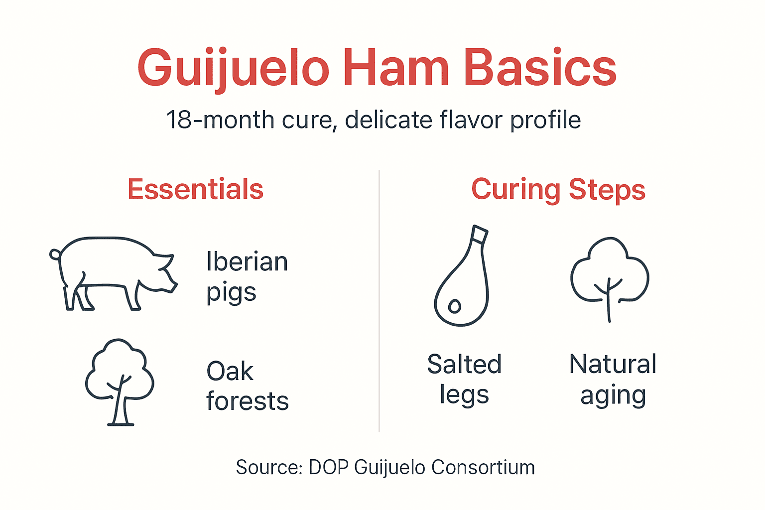 What is Guijuelo ham? 18-month cure, delicate taste 3 Infographic summarizing Guijuelo ham essentials