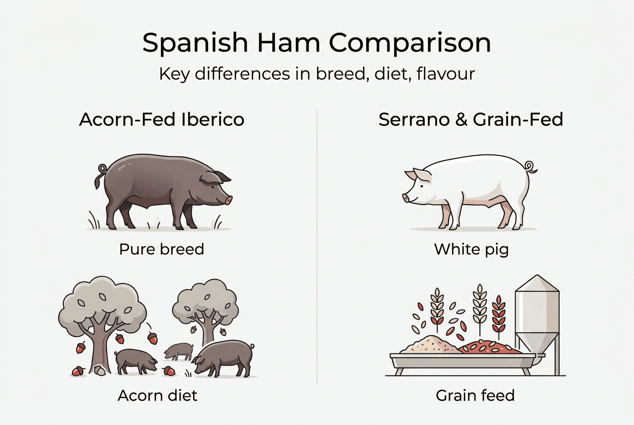 Infographic comparing Spanish ham types