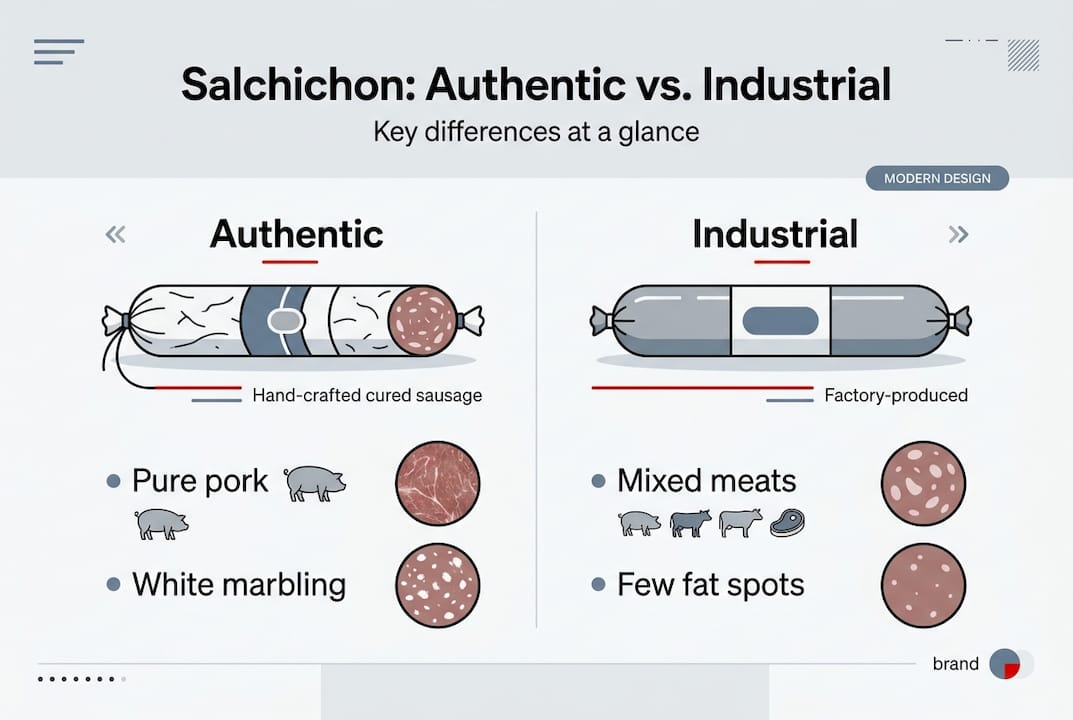 Infographic shows authentic versus industrial salchichon characteristics