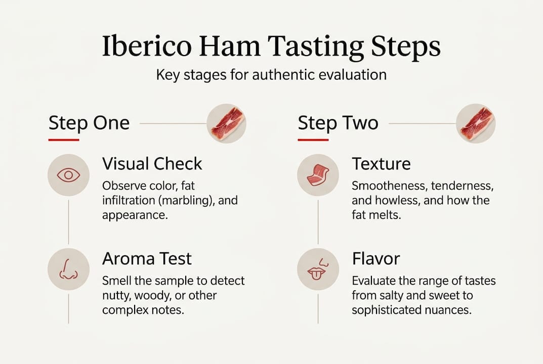 Iberico ham tasting steps: master authentic gourmet techniques 4 Infographic of Iberico ham tasting steps