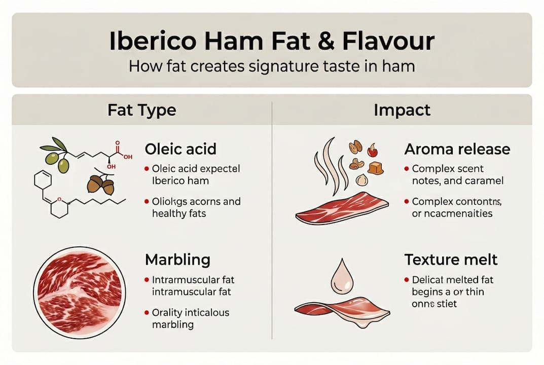 The role of fat in Iberico ham: flavour science explained 4 Infographic: Iberico ham fat types and flavour impact