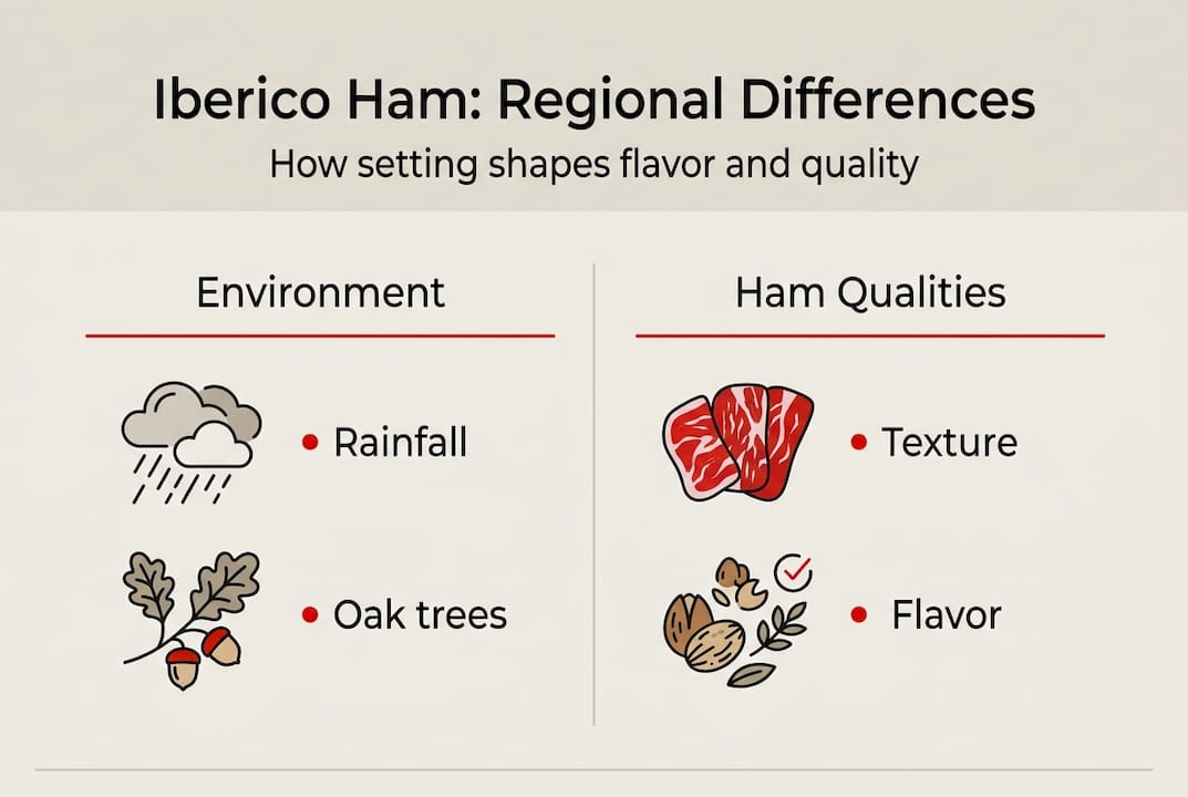 Infographic comparing regions and qualities of Iberico ham
