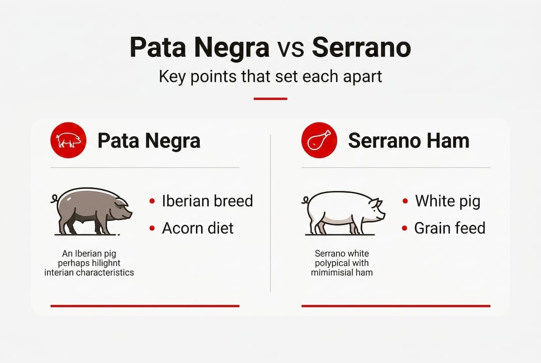 Serve Pata Negra ham like a connoisseur: 5 key steps 3 Infographic comparing Pata Negra and Serrano ham