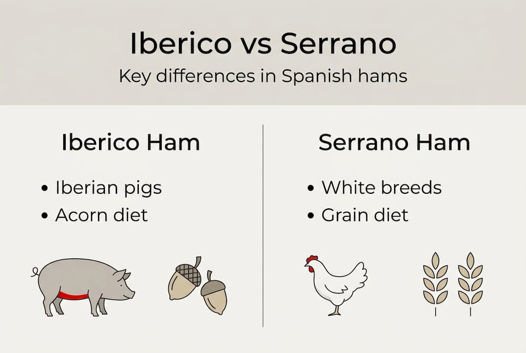Discover Spanish charcuterie: Iberico ham, flavours, traditions 4 Infographic comparing Iberico and Serrano ham features