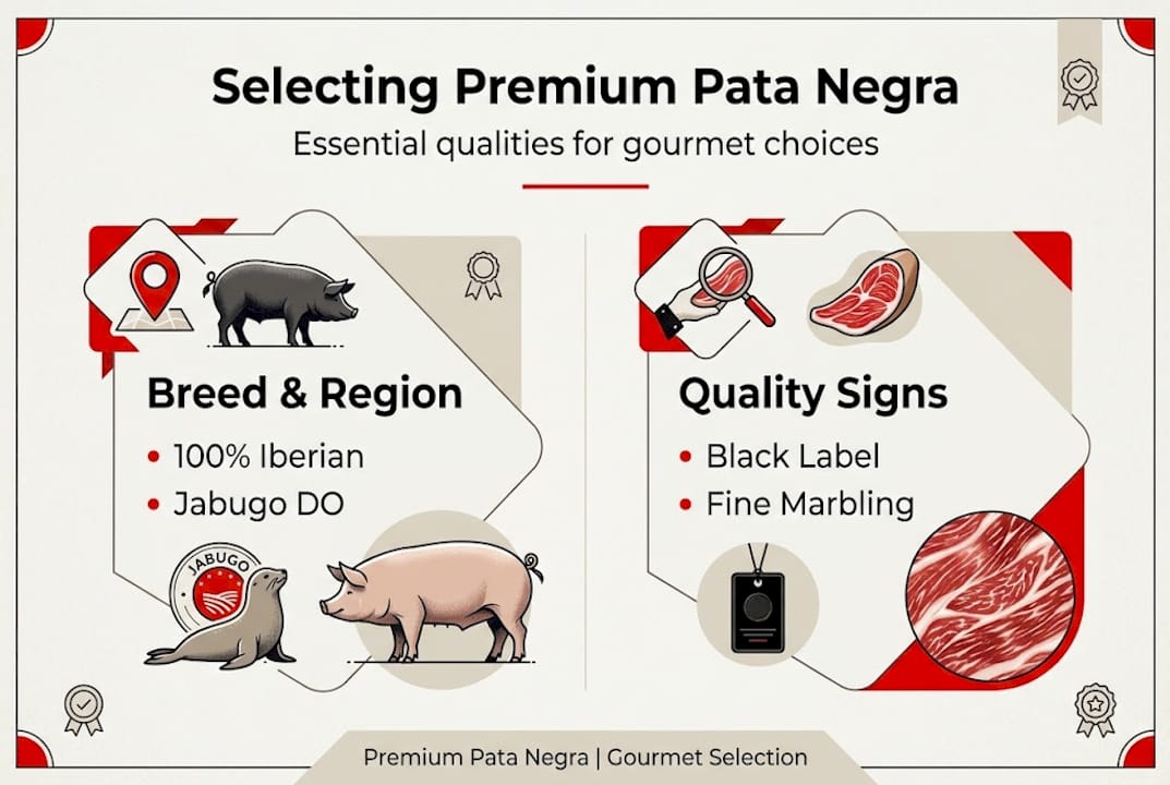 Infographic about Pata Negra ham selection essentials