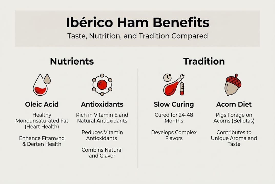 Infographic showing Ibérico ham nutrition and tradition
