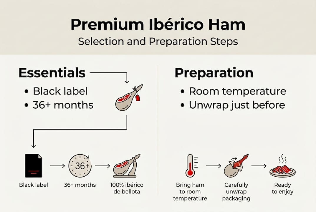 Infographic of Ibérico ham selection and prep