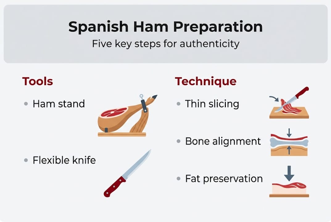 Infographic on Spanish ham preparation steps