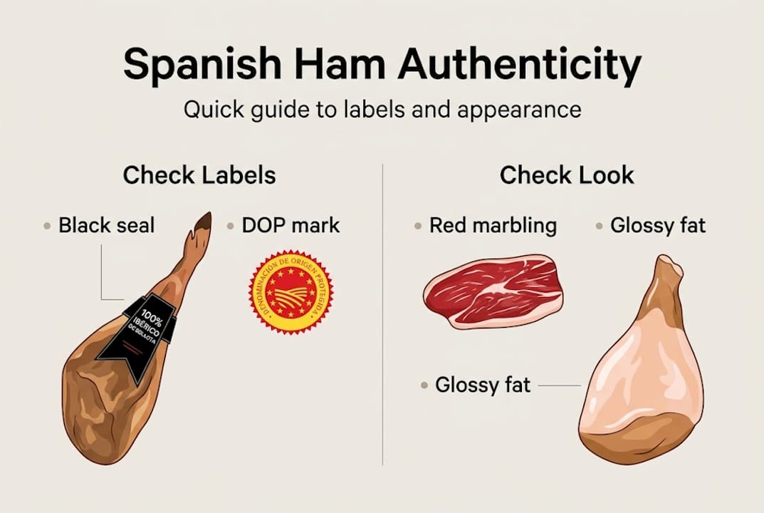 Infographic identifying authentic Spanish ham
