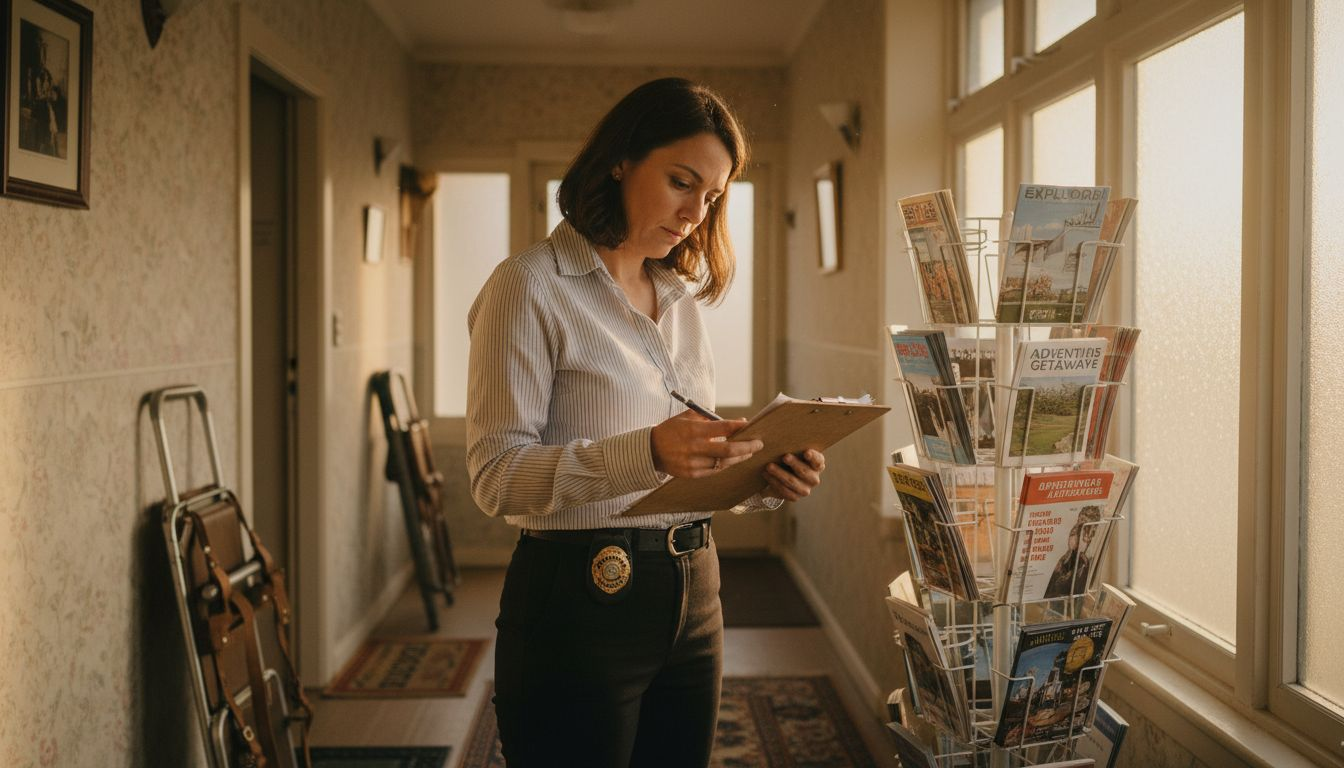 Inspector reviewing holiday rental paperwork
