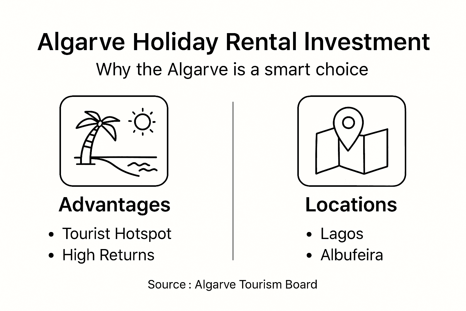 Infographic with Algarve rental advantages and locations