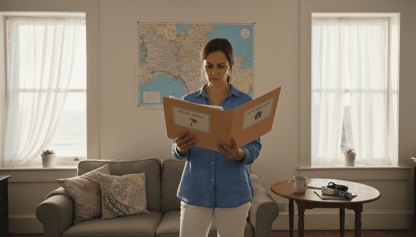 Manager comparing holiday and long-term rental folders