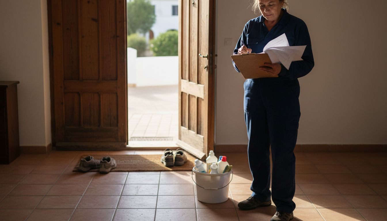 Manager inspecting Algarve villa entryway