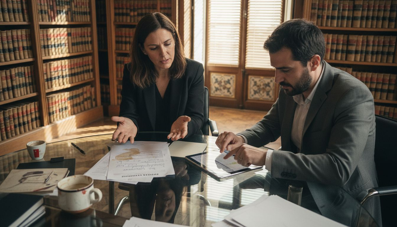Agent and client discussing rental agreement clauses