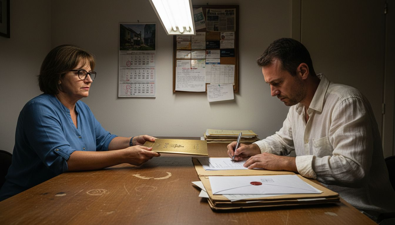 Property deed signing in Lisbon notary office