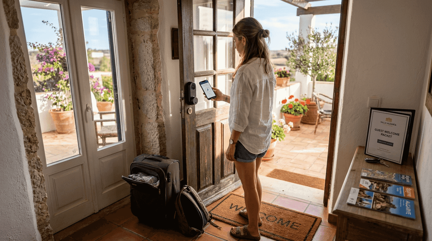 Smart lock check-in at Algarve rental entrance