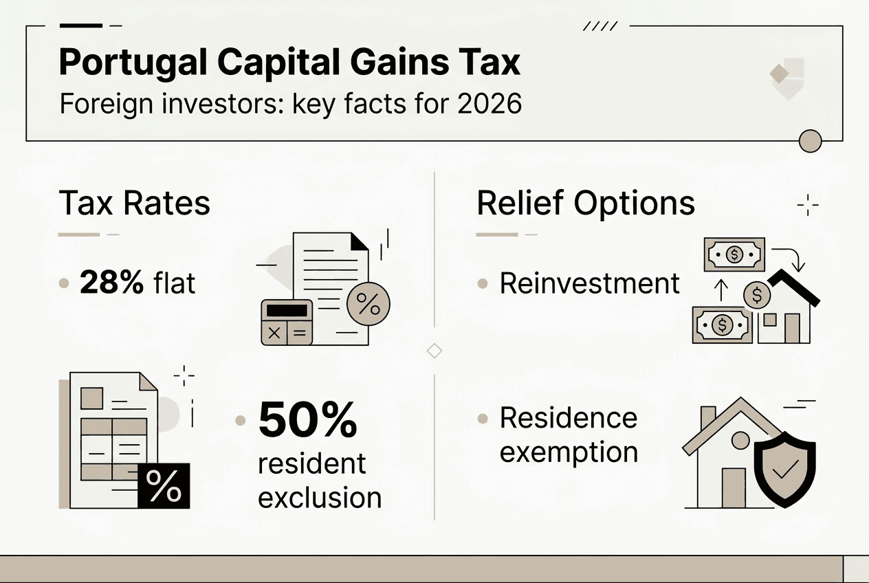 Infographic showing Portugal capital gains tax rates