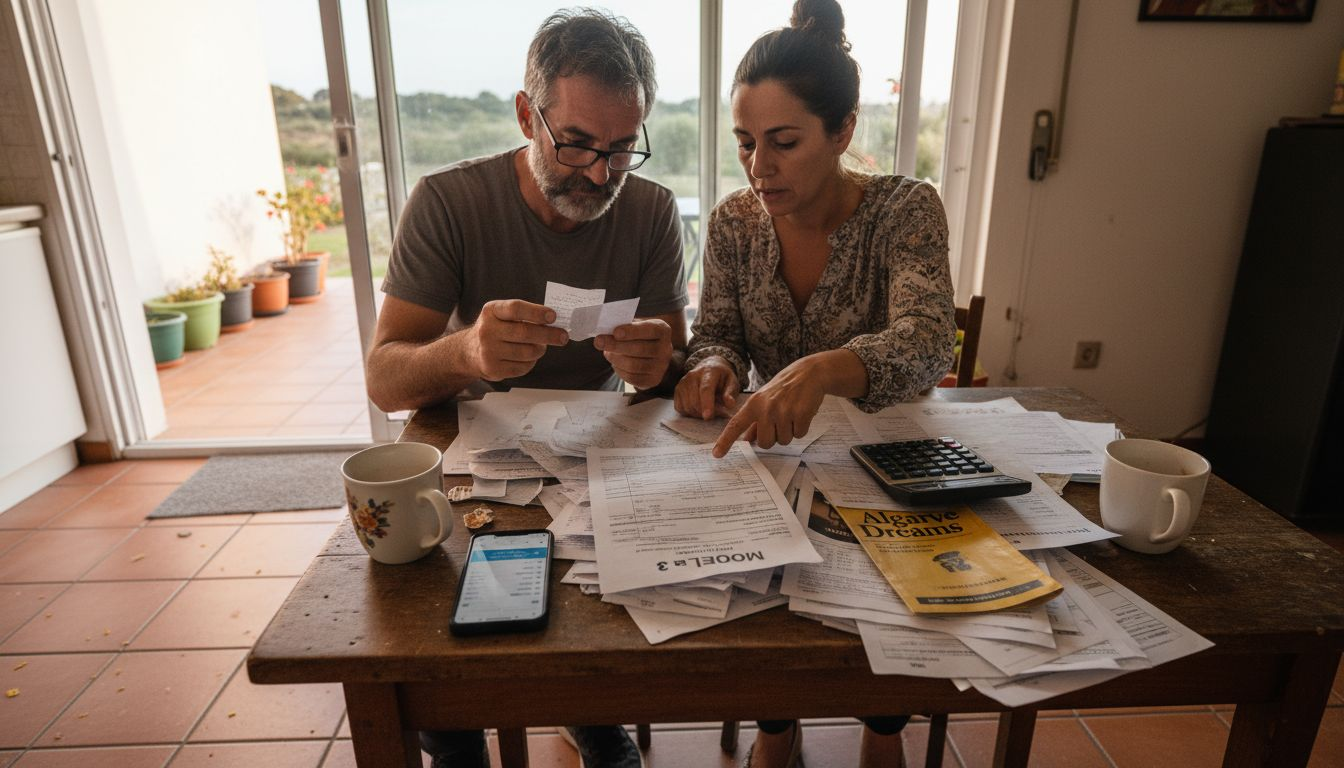 Couple organizing Algarve property sale documents