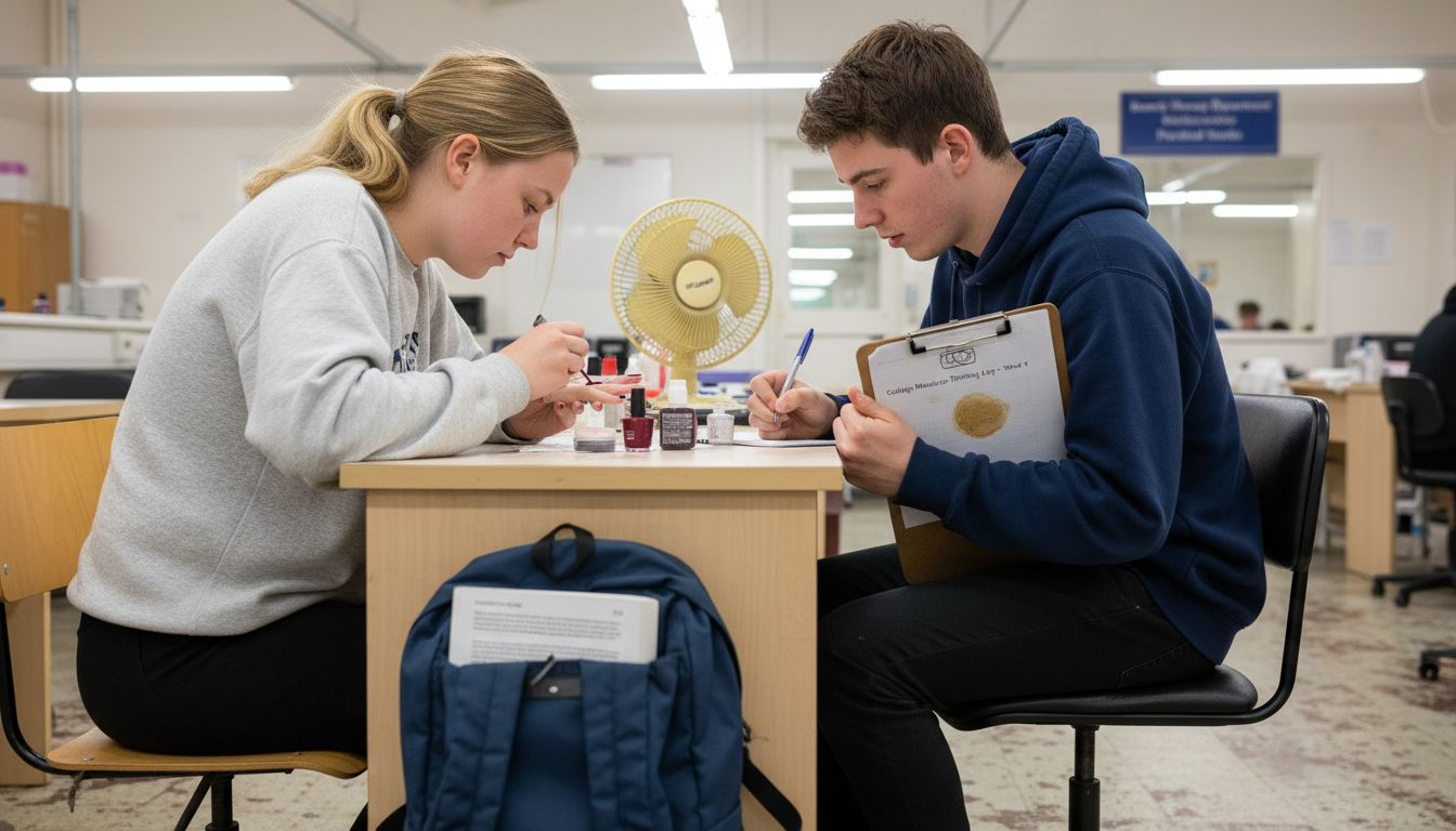 Students practicing manicure techniques in training session