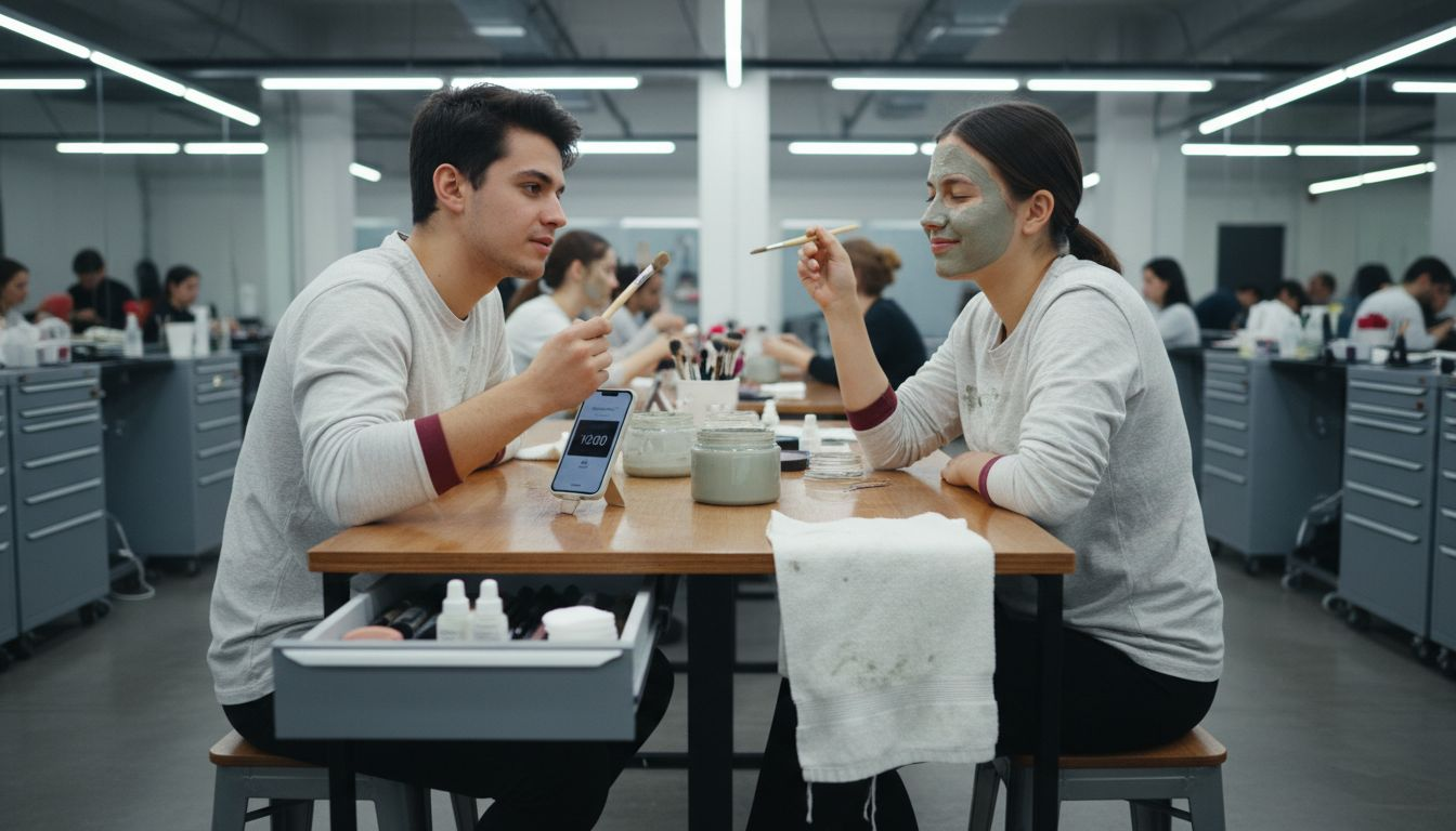 Learners practicing beauty skills in small group