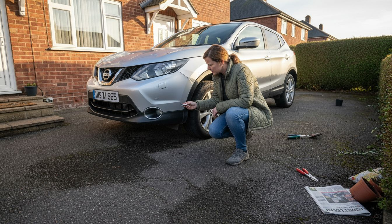 Driver checking tyre tread for safety