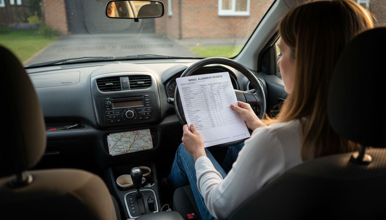 Driver examining alignment impact on steering