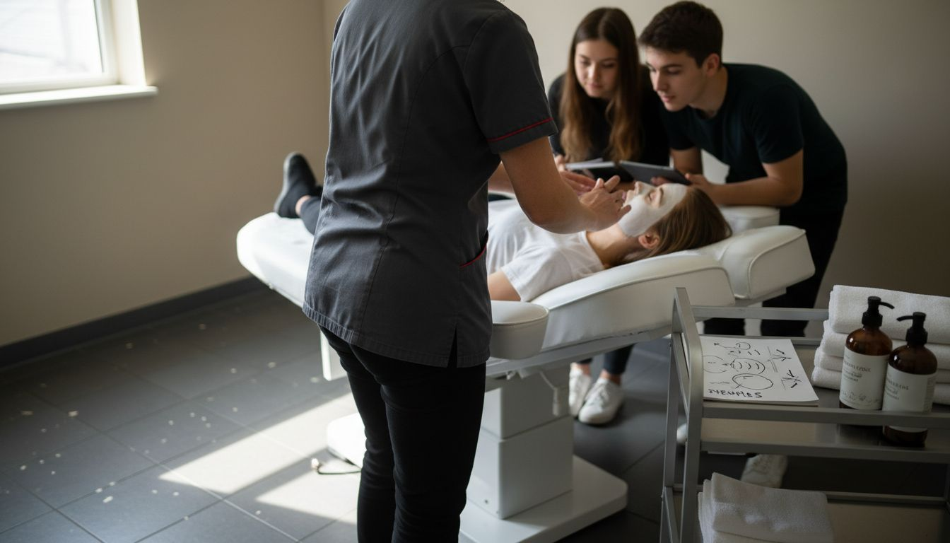 Beauty instructor demonstrating facial massage