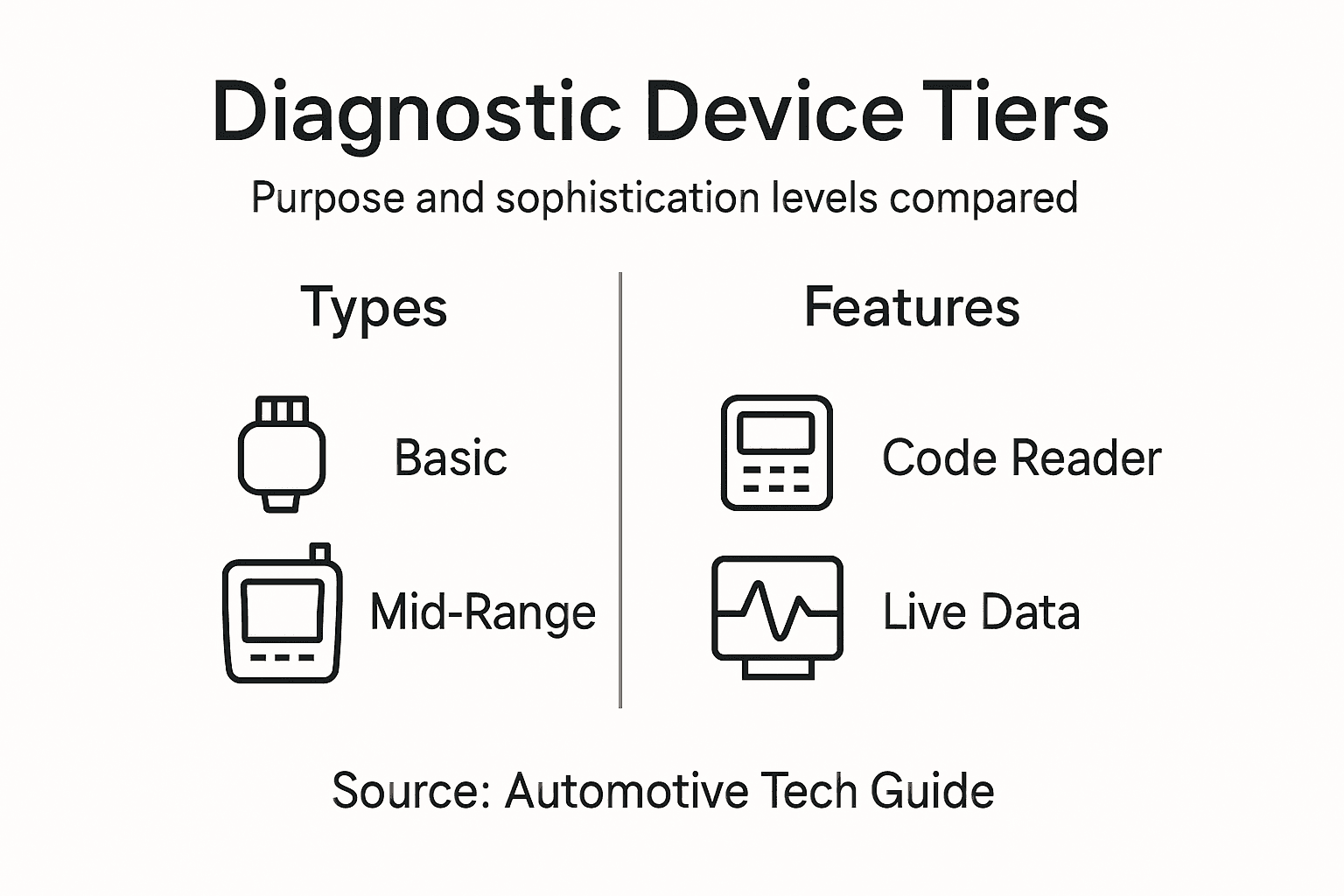 Infographic showing car diagnostic device tiers
