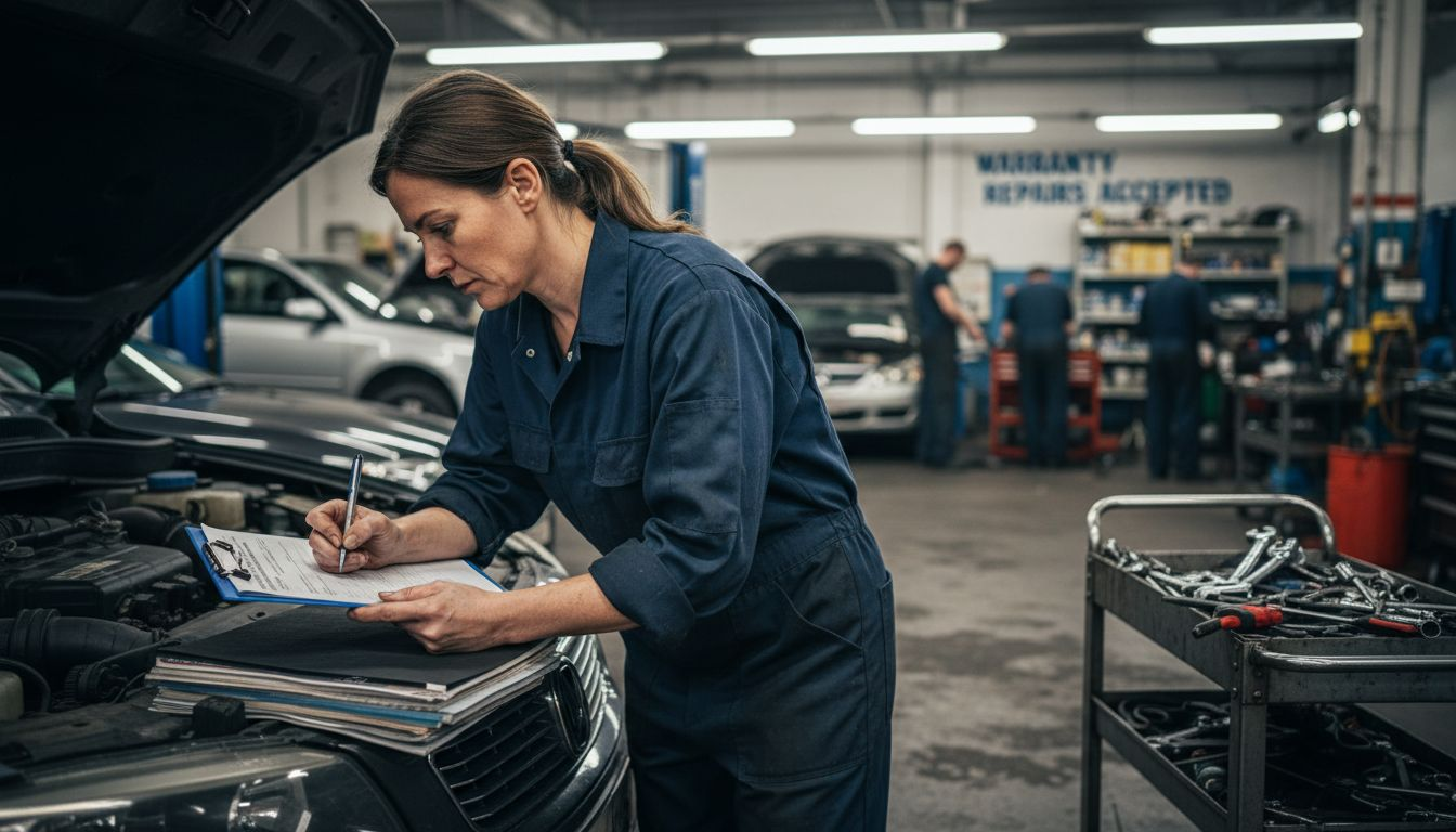 Mechanic completing warranty repair claim form
