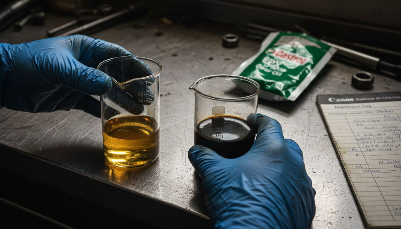 Comparing fresh and used gearbox oil