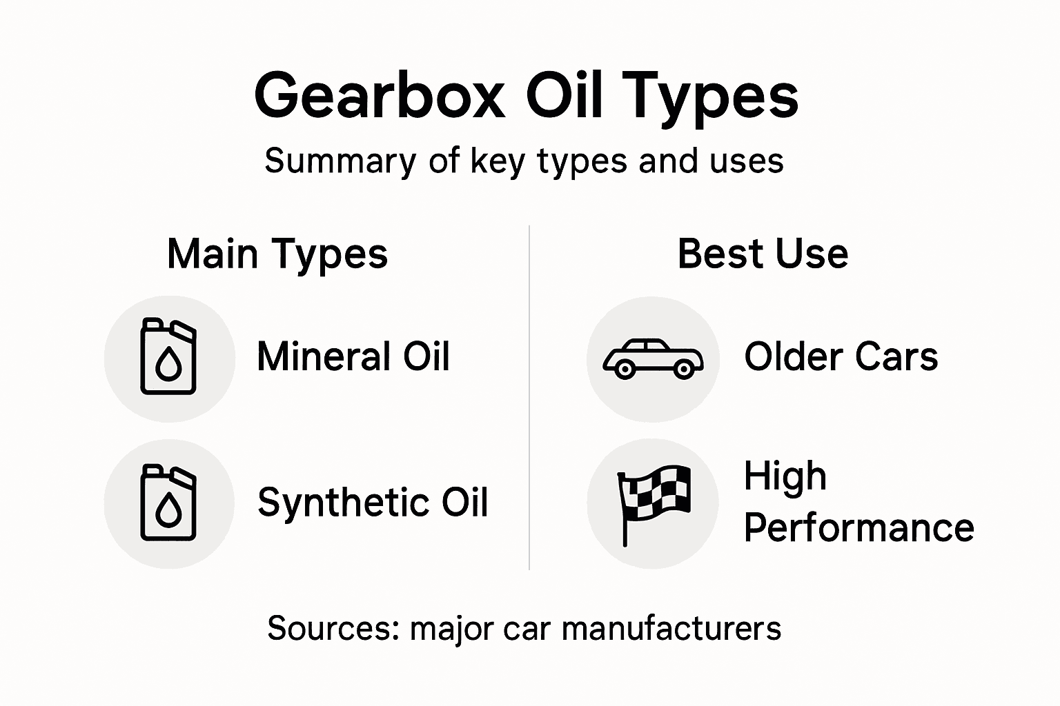 Infographic showing gearbox oil types and uses