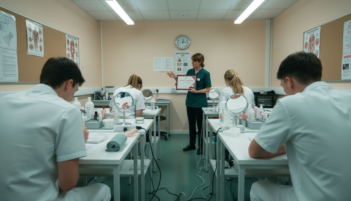 Beauty students practicing facial treatments