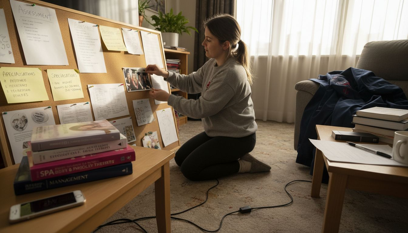 Student preparing beauty therapy goal board