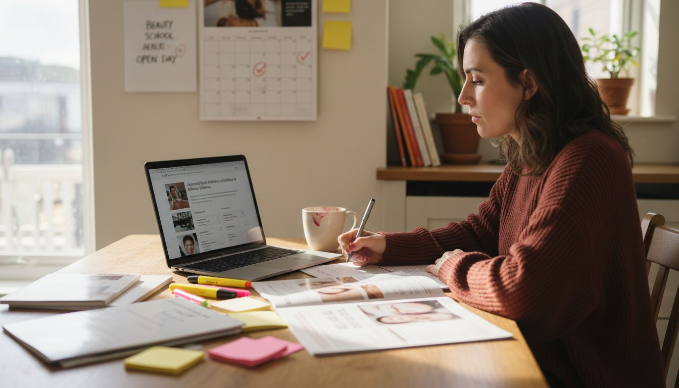 Student researching beauty course requirements