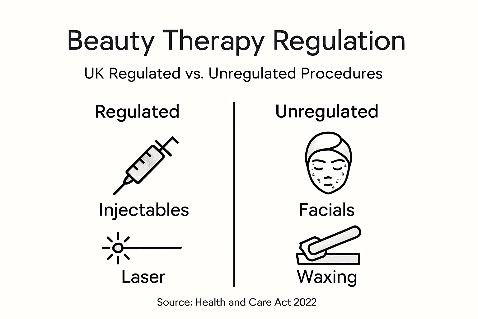 Infographic comparing regulated and unregulated beauty procedures