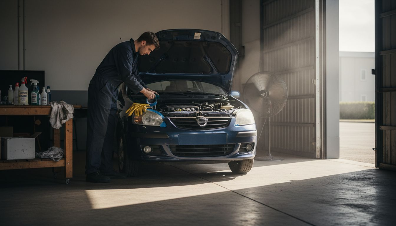 Mechanic preparing workspace for carbon cleaning