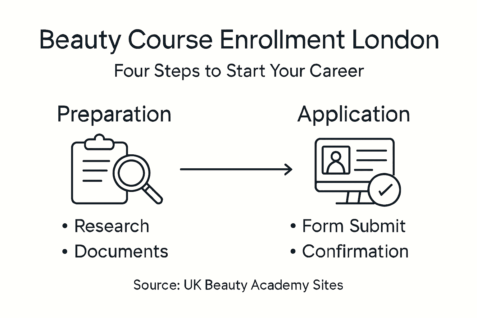 Infographic showing beauty course enrollment steps