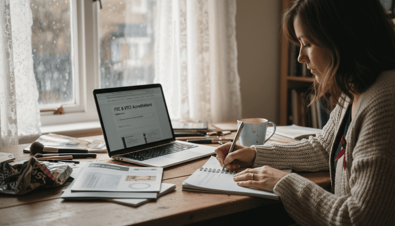 Person researching accredited beauty courses online